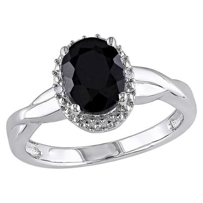 1 3/5 CT. T.W. Oval Black Sapphire and 0.01 CT. T.W. Diamond Ring Silver - I3