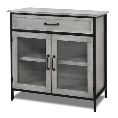 2 Door Wood and Metal Cabinet - StyleCraft: Mango Veneer, Industrial Accent Storage, No Assembly Required