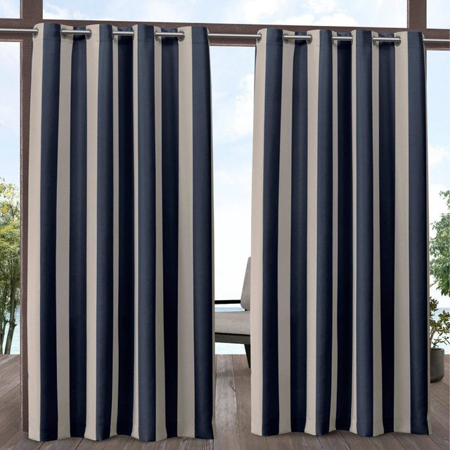 108x54 Canopy Striped Grommet Top Light Filtering Window Curtain Panels Navy/Cream - Exclusive Home