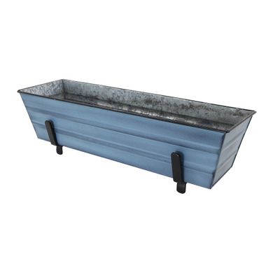 Small Galvanized Metal Rectangular Planter Box with Brackets for 2 x 4 Railings Nantucket Blue - ACHLA Designs: Wrought Iron, Wall-Mountable