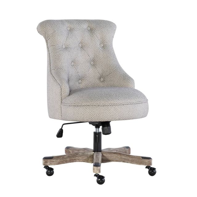 Sinclair Traditional Tufted Wood Base Swivel Office Chair Gray Wash Wood Base  - Linon