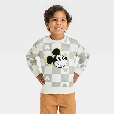 Toddler Boys Disney Mickey Mouse Checkered Chenille Patch Fleece Pullover