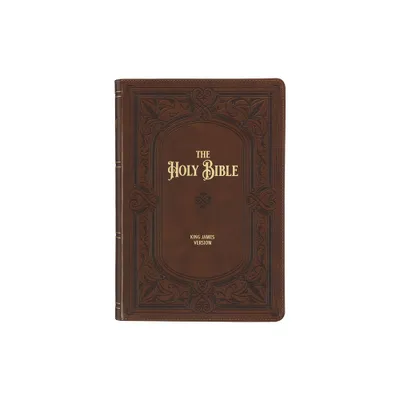 KJV Study Bible, Large Print King James Version Holy Bible, Thumb Tabs, Ribbons, Faux Leather Saddle Tan Framed Art Nouveau Debossed