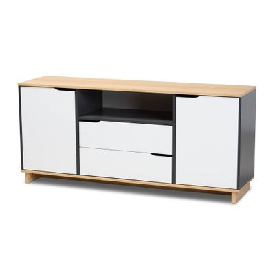 Reed 2 Door Wood Dining Room Sideboard Oak/Gray - Baxton Studio: Modern Storage Credenza with 5 Shelves & 2 Drawers