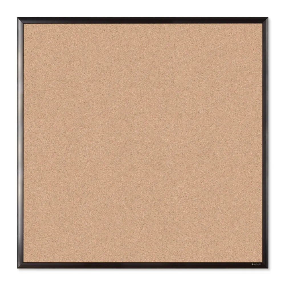 U Brands 36 Square Cork Bulletin Board Black Aluminum Frame