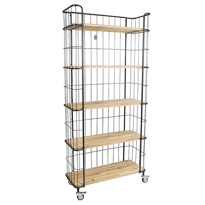 78.75 Storied Home Tall 5-Tier Shelf Black: Metal Frame, Vertical Bookshelves for Adults