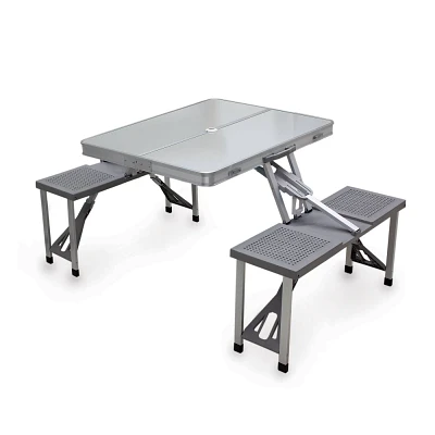 Oniva Aluminium Rectangle Portable Picnic Table with Seats - Silver