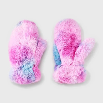 Girls Tie Dye Faux Fur Mittens