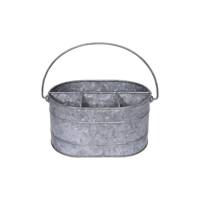 Storied Home Galvanized Metal Organizer 5.7 x 7.5 Silver: Farmhouse Style Round Harvest Decor Bucket with Spot Clean Care