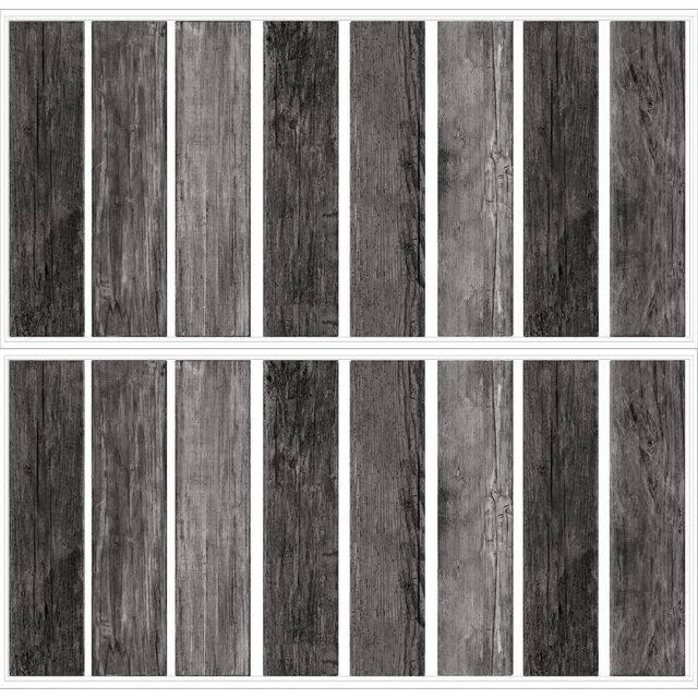 RoomMates Distressed Barn Wood Plank Peel And Stick Wallpaper Black: Vinyl Wall Decal, Modern, Self-Adhesive, 16 Pieces