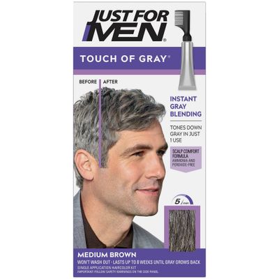 Just For Men Touch of Gray Gray Hair Coloring for Mens with Comb Applicator Great for a Salt and Pepper Look - Medium Brown