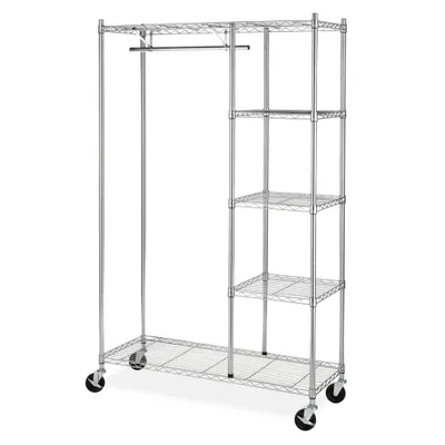 Whitmor Rolling Garment Rack with Shelves Chrome