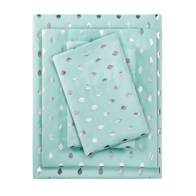 Twin Metallic Dot Printed Sheet Set Aqua/Silver