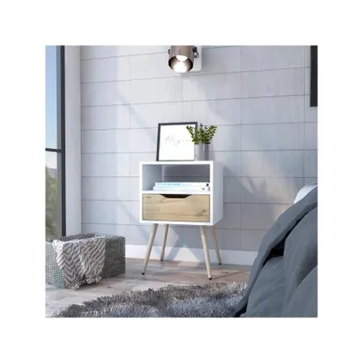 Pamplona Nightstand White/Light Oak - Boahaus: Modern Design, Open Shelf, Wood Laminate