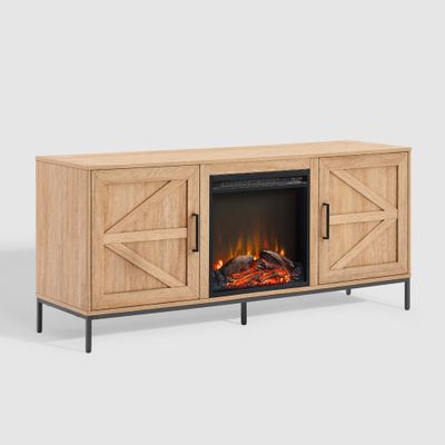 Modern Farmhouse 2 Door Electric Fireplace TV Stand for TVs up to 65  - Saracina Home: Entertainment Center with Cable Management