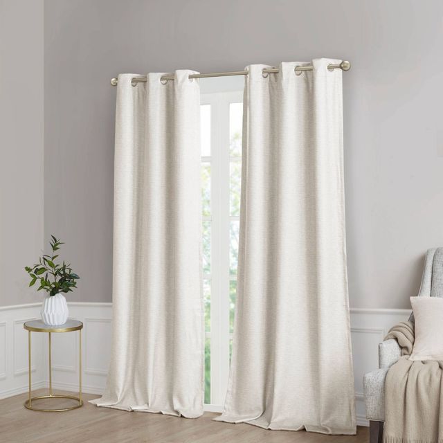 Set of 2 (84x40) Aberdeen Faux Silk Blackout Curtain Panels Ivory