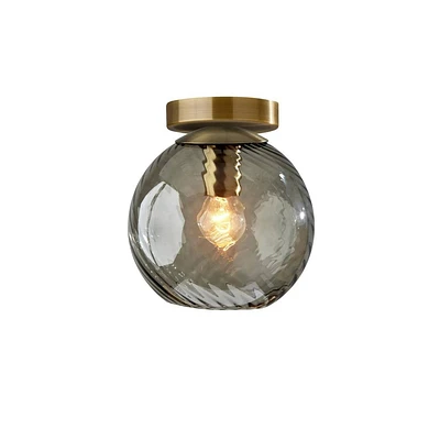 Adesso Camden Flush Mount Antique Brass: 9.5 High, ETL Listed, Glass Shade, Metal Body, 60W E26