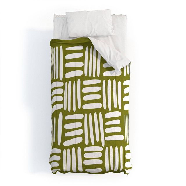 Twin/Twin Extra Long Summer Sun Home Art Boho Cotton Comforter Set Green - Deny Designs: 200 Thread Count, Abstract Pattern