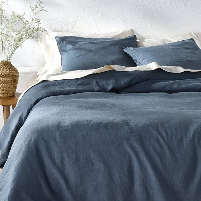 Full/Queen Linen Duvet Set Dark Mineral Blue - Casaluna