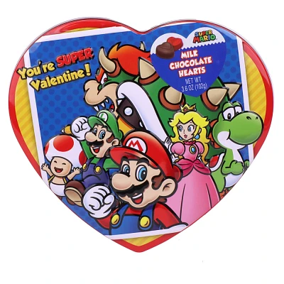 Super Mario Valentines Heart Tin with Milk Chocolate - 3.6oz