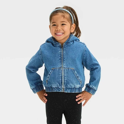 Toddler Girls Denim High Pile Fleece Jacket