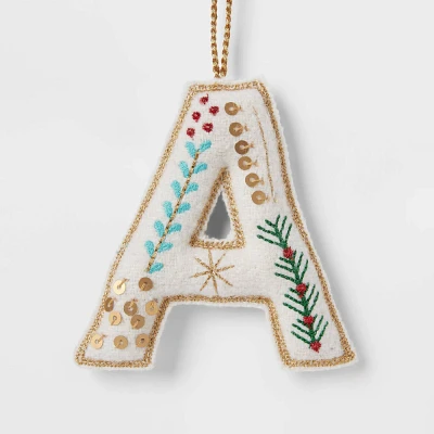 Embroidered Fabric Monogram Letter Christmas Tree Ornament