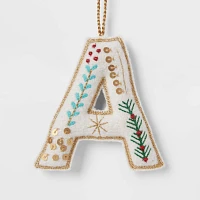 Embroidered Fabric Monogram Letter Christmas Tree Ornament