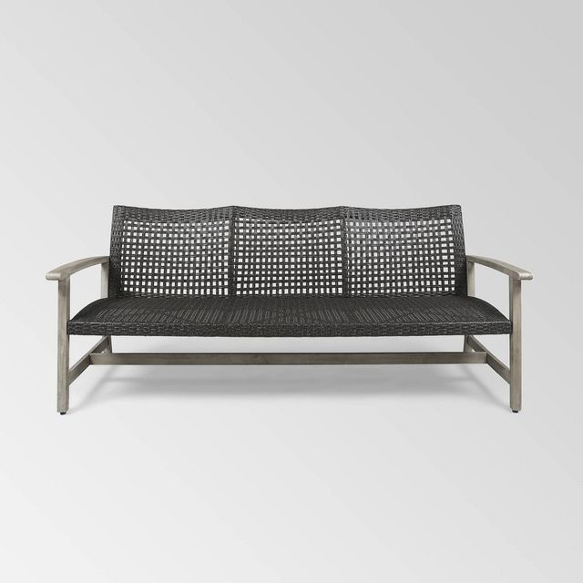 Christopher Knight Home Hampton Wood \u0026 Wicker Sofa - Light Gray/Black -  Christopher Knight Home: Rattan Patio Loveseat, Water-Resistant |  Connecticut Post Mall
