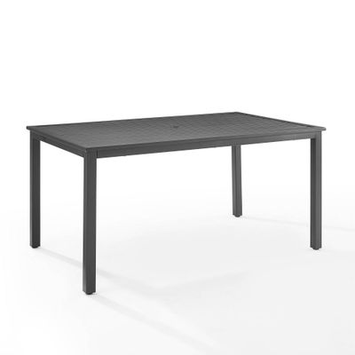 Hansen Rectangle Outdoor Metal Dining Table: Powder-Coated Steel, Umbrella Hole - Crosley