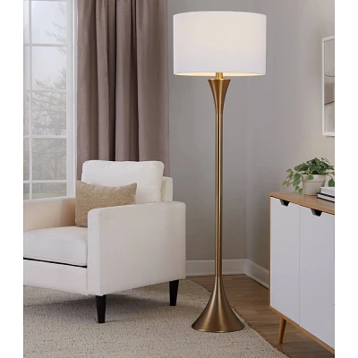 LumiSource Lenuxe 65 Contemporary Metal Floor Lamp Matte Golden Bronze Metal and White Linen