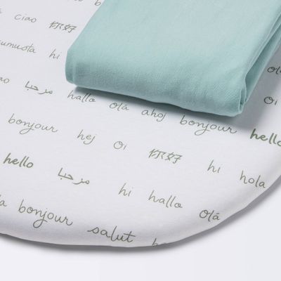 Jersey Bassinet Fitted Sheet Hello and Solid Green - 2pk - Cloud Island