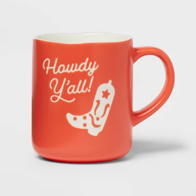 16oz Stoneware Howdy Yall! Mug Red - Opalhouse: Coffee Mugs, Microwave & Dishwasher Safe, Hot/Cold Beverages