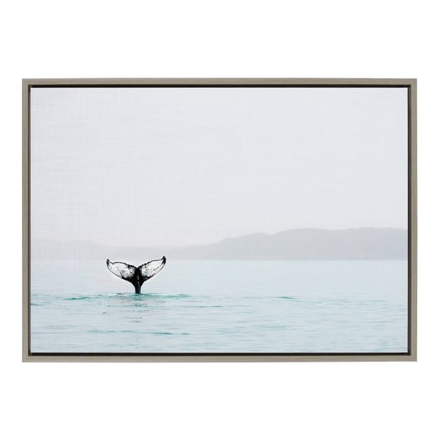 Sylvie Whale Tail In the Mist Framed Canvas by Amy Peterson Gray - Kate & Laurel All Things Decor: Modern Vertical Wall Art