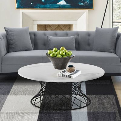 Loxley Marble Coffee Table White/Black - Armen Living: Elegant Spiral Base, 36 Diameter