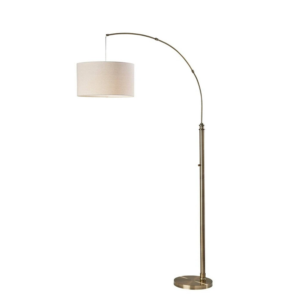 Adesso Barton Arc Lamp Antique Brass: Oatmeal Linen Shade, ETL Listed, 75.5 Height