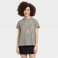 Womens Floral Mushroom Short Sleeve Graphic T-Shirt