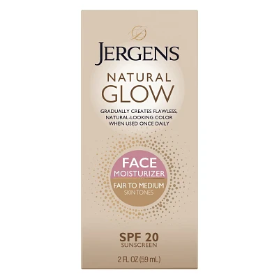 Jergens Natural Glow Face Moisturizer Fair To Medium Tone, Self Tanner, Daily Face Sunscreen - SPF 20 - 2 fl oz