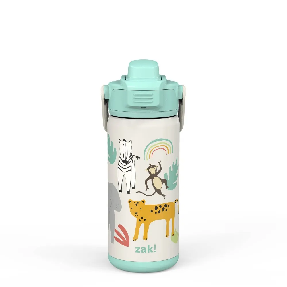 Zak Designs 14oz Stainless Steel Kids' Water Bottle with Antimicrobial Spout 'Zaksaurus