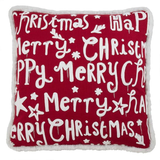 18x18 Merry Happy Christmas Poly Filled Square Throw Pillow Red - Saro Lifestyle