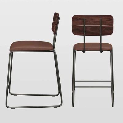 Set of 2 Urban Wood Back Upholstered Counter Height Barstool  - Saracina Home: Faux Leather, Metal Legs