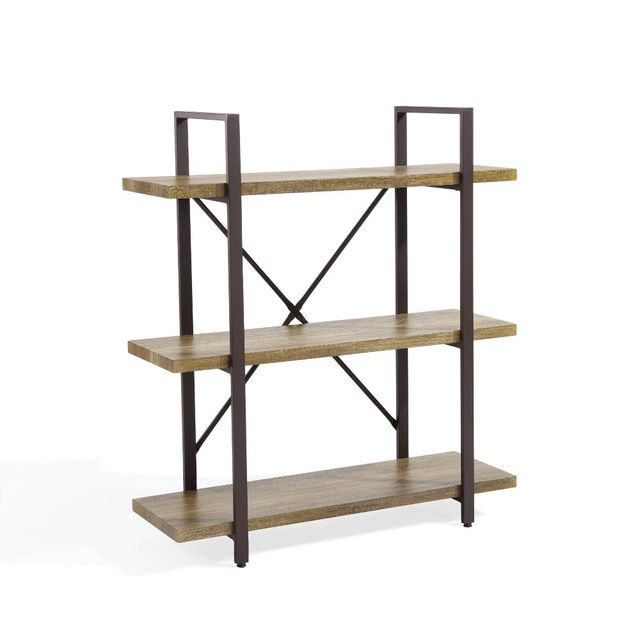 Danya B. 35.5 x 40 Three Level Rustic Shelving Unit: Laminated Storage, Metal Frame, Open Back Design