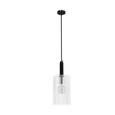 Hunter Fan Gatz with Clear Fluted Glass 1-Light Pendant Ceiling Light Fixture Matte Black