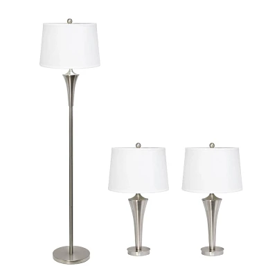 Set of 3 Tapered Lamp Set with Shades - Elegant Designs: For Living Room & Nightstand