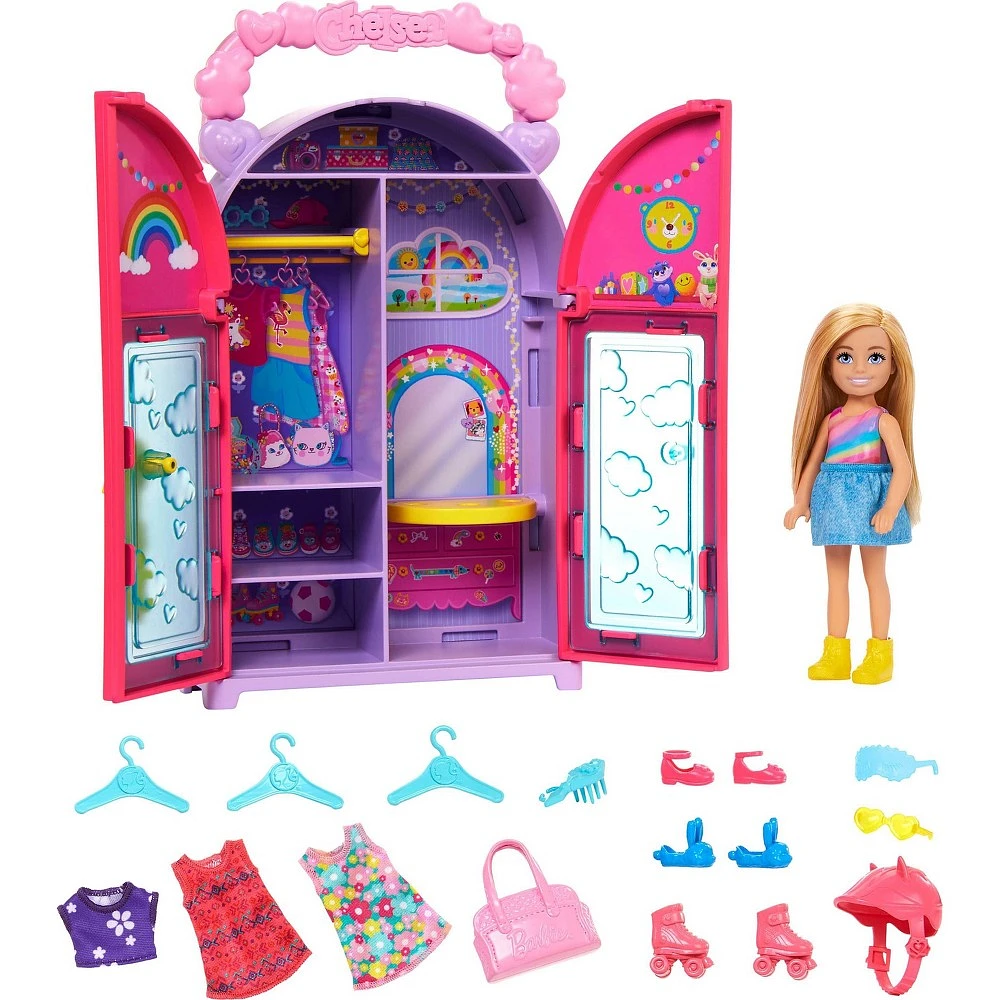 Barbie Chelsea Doll & Closet Toy Playset with Clothes & Accessories Set 17pc