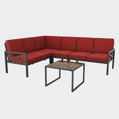 Leisure Made Blakely 5pc Aluminum Sectional in Red Fabric