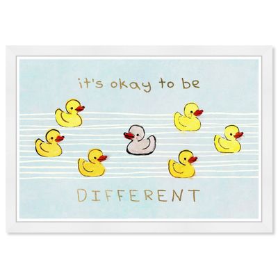 21 x 15 Its Okay Be Different Duck Typography and Quotes Framed Art Print - Wynwood Studio: Modern Decor, Plastic White Frame, Wall Display