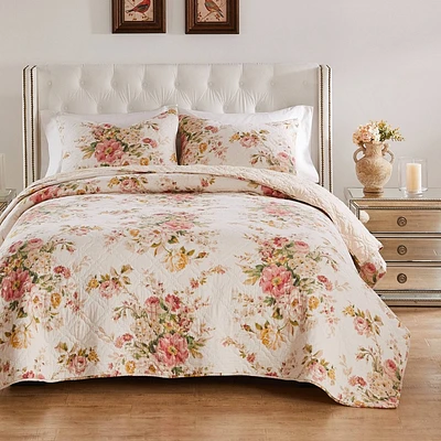 Greenland Home Fashions 3pc King Grace Shabby Chic Floral Quilt Bedding Set: Cotton Woven, Includes Pillow Shams