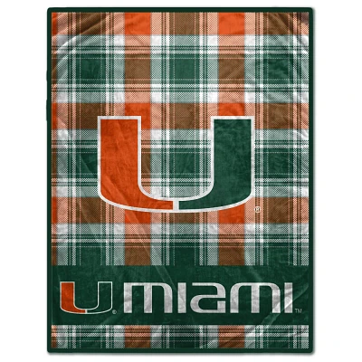 NCAA Miami Hurricanes Plaid Ultra Cozy Throw Blanket