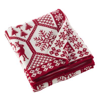 50x60 Christmas Design Knitted Throw Blanket Red - Saro Lifestyle