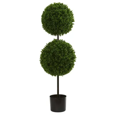 3.5ft Boxwood Double Ball Artificial Topiary Tree - Nearly Natural: UV-Resistant, Indoor/Outdoor Decor